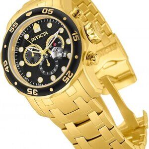Invicta Men 48mm Pro Diver SCUBA Chronograph Black Dial 18k Gold Plated SS Watch